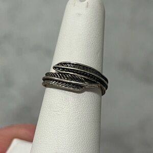 adjustable sterling silver 925 feather wrap ring